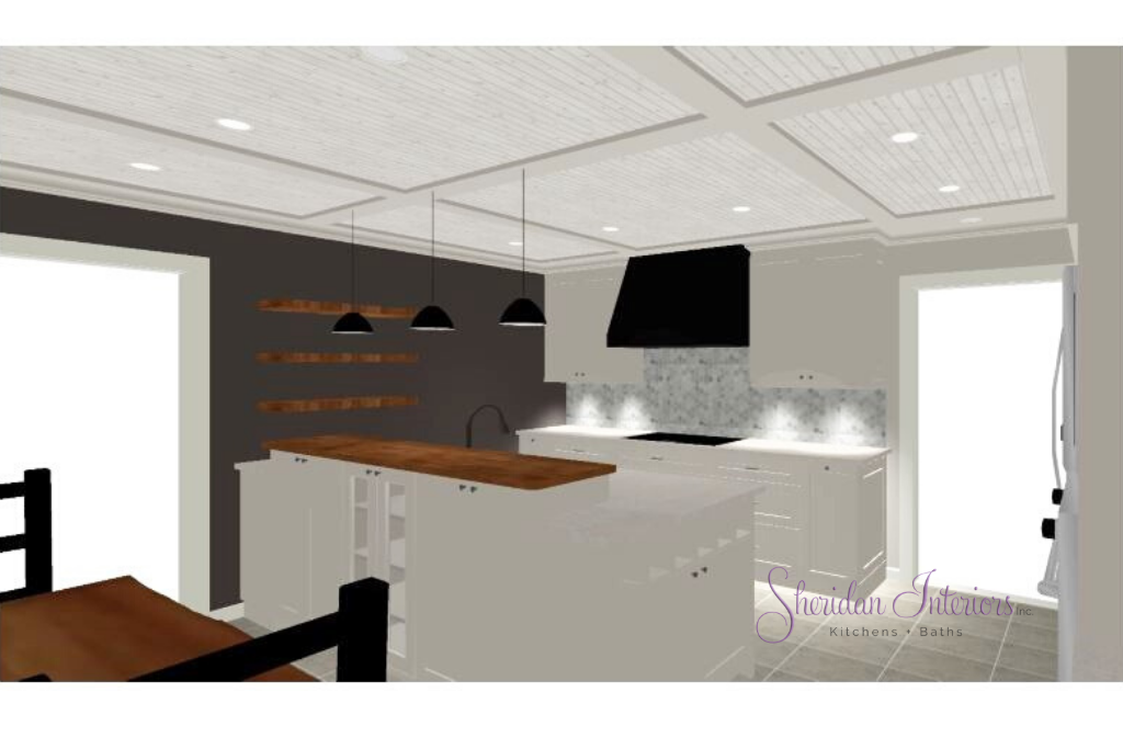3D view of a kitchen design, sheridan interiors, interior designer cornwall, interior designer ottawa, kitchen design lancaster ontario, kitchen designer cornwall