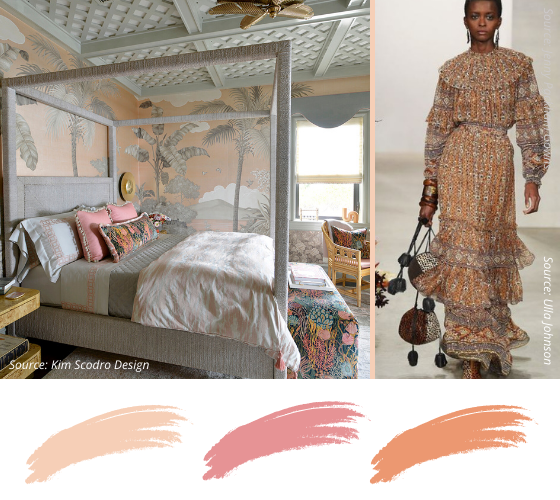Coastal bedroom in peach, gray and pink