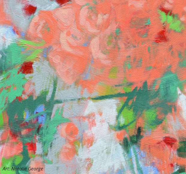Peach floral abstract art by natalie george