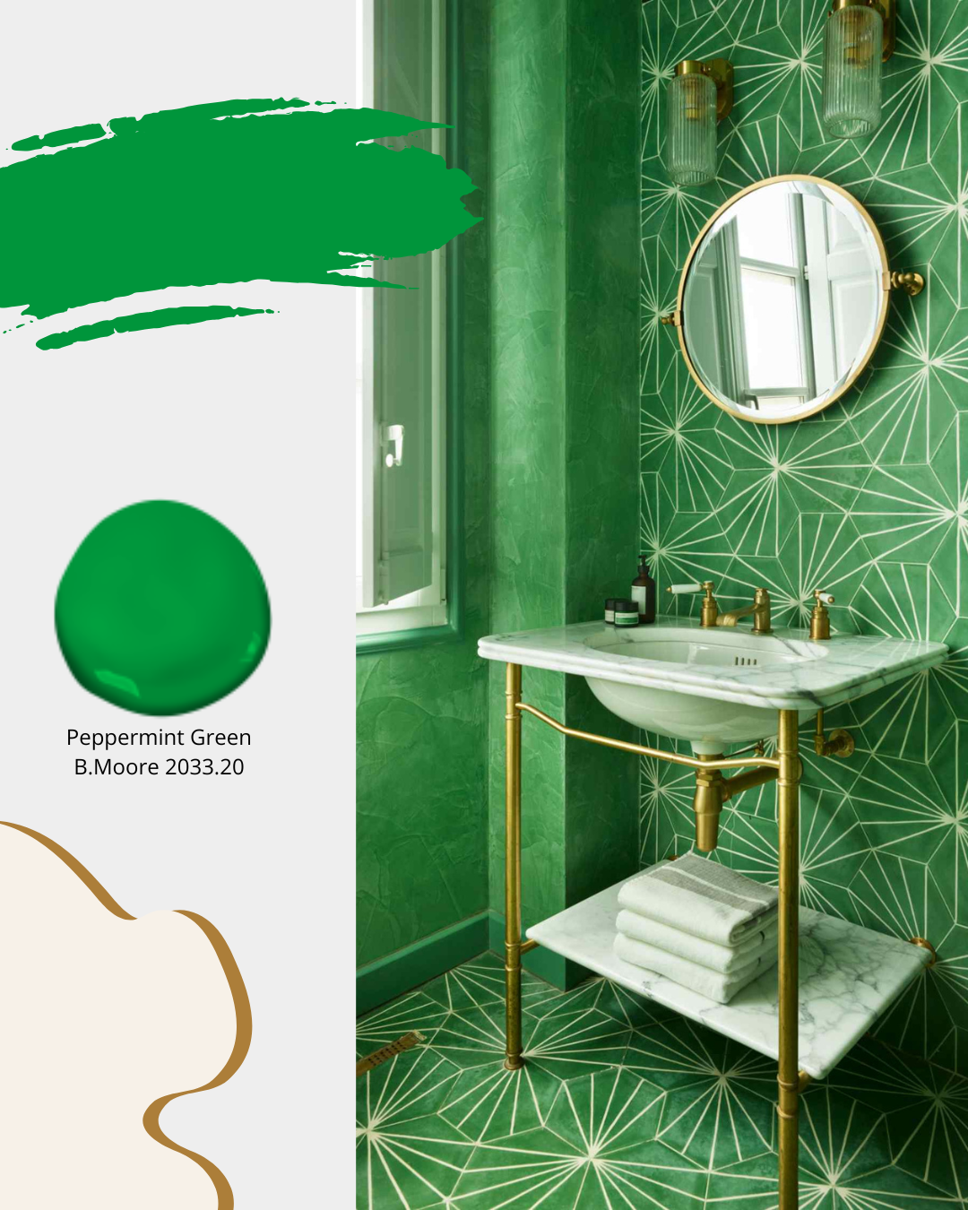 Small traditional bathroom in vibran greent shades.  Small marble pedestal sink, gold faucet and accents and hand applied decorative green wall finish.  Bathroom design ideas, bathroom decor ideas, bathroom designer cornwall, bathroom designer ottawa, interior designer cornwall, interior designer ottawa, sheridan interiors