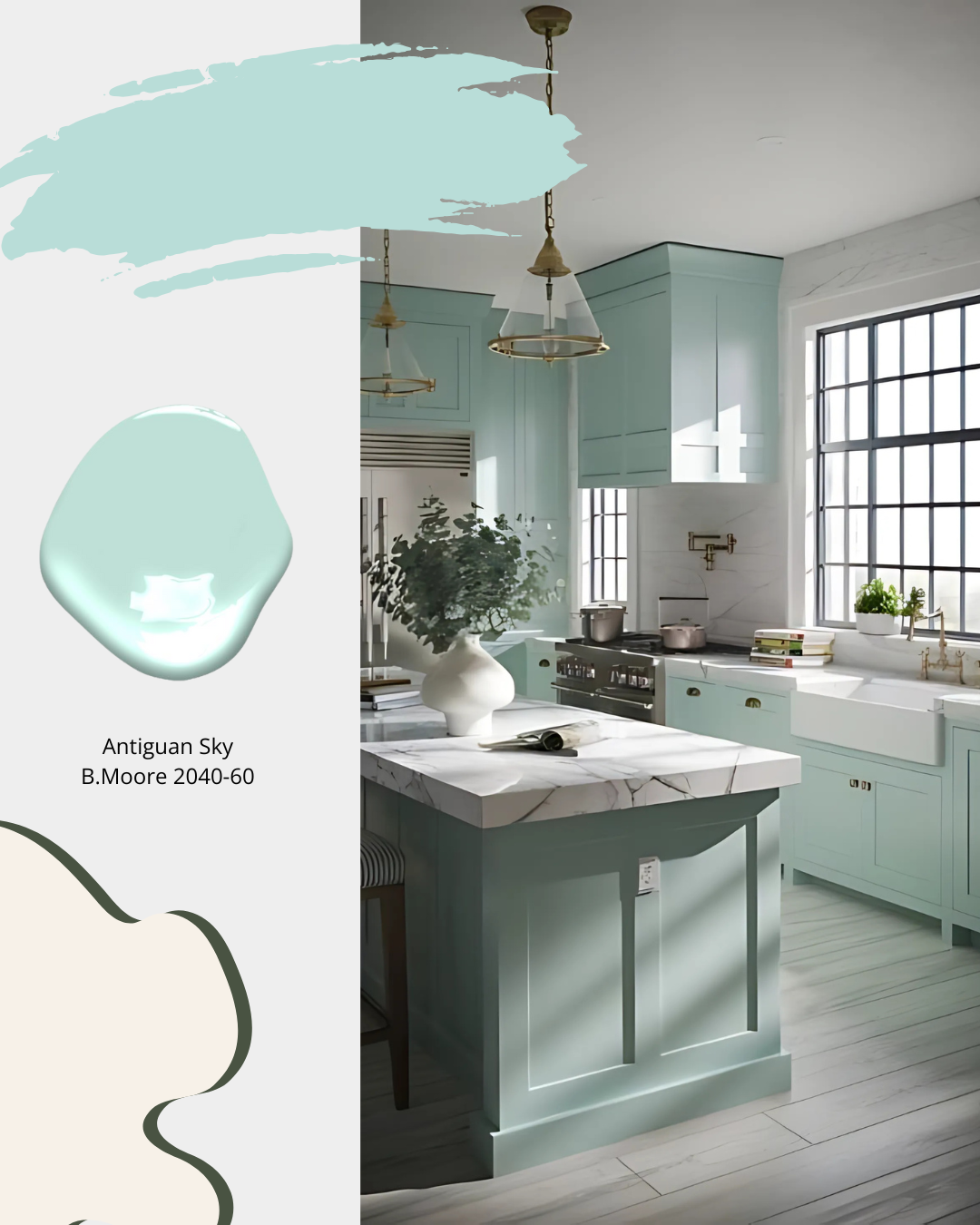 Cool Green kitchen in B.moore 2040 60 Antigua Green Sheridan Interiors, interior designer cornwall, interior designer ottawa, kitchen designer cornwall, kitchen designer ottawa