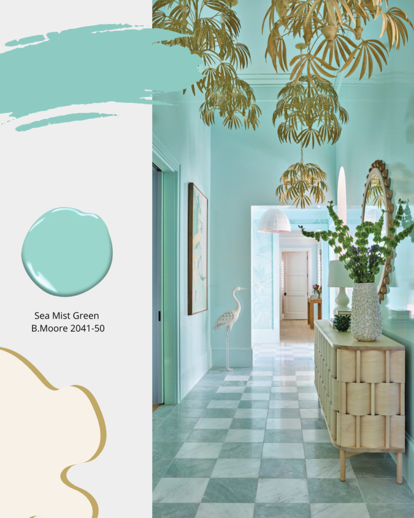 Cool Green Palm Beach Foyer Sea Mist Green B.moore 2041 50 Sheridan Interiors
