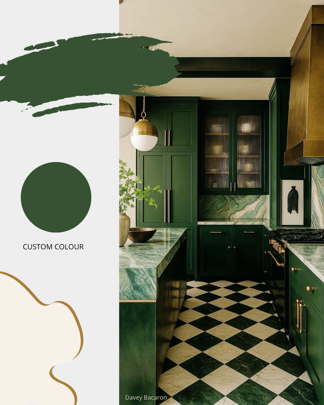 Conterporary kitchen painted in custom dark green colour. Sheridan Interiors, luxury kitchen designer in Cornwall, serving Ottawa and surrounding areas with exceptional custom cabinetry and finishes.